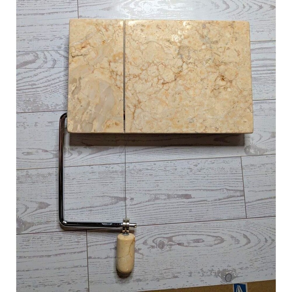 Vintage Beige Marble Stone Cheese Slicer Wire Cutter Board Kitchen Minimalist